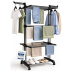 Clothes Airer Clothes Drying Rack Indoor Clothes Horse Laundry Clothes Rack Clothes Dryer 4 Tier Foldable Space Saving With Shoe Rack Stainless Steel Easy Storage