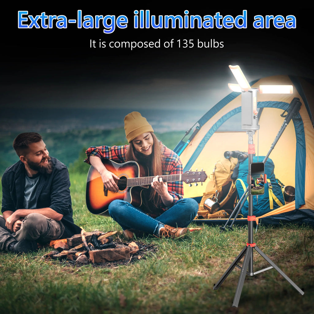 Rechargeable Portable 3-Head LED Work Light Camping Flashlight with 67-Inch Adjustable Tripod