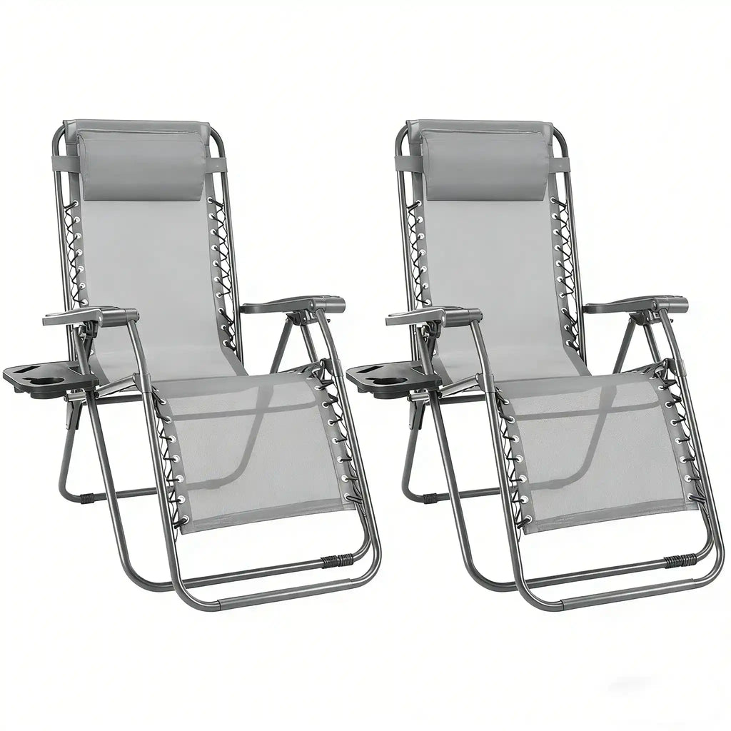 Two-piece zero-gravity camping outdoor folding lounge chair with cup holder tray