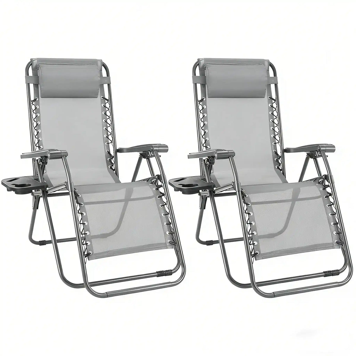 Two-piece zero-gravity camping outdoor folding lounge chair with cup holder tray
