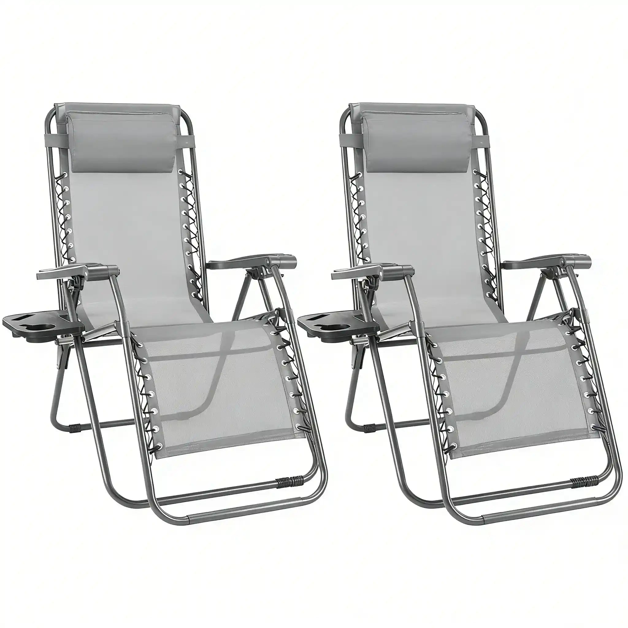 Two-piece zero-gravity camping outdoor folding lounge chair with cup holder tray