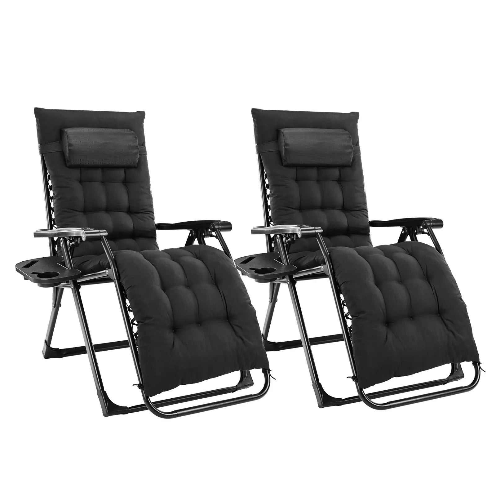 Two-piece zero-gravity camping outdoor folding lounge chair with cup holder tray