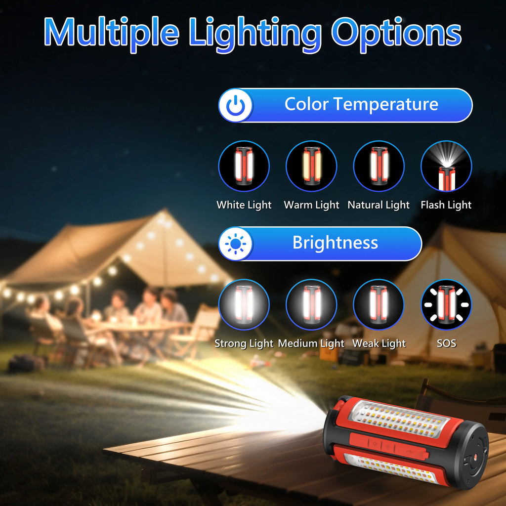 Rechargeable Portable 3-Head LED Work Light Camping Flashlight with 67-Inch Adjustable Tripod