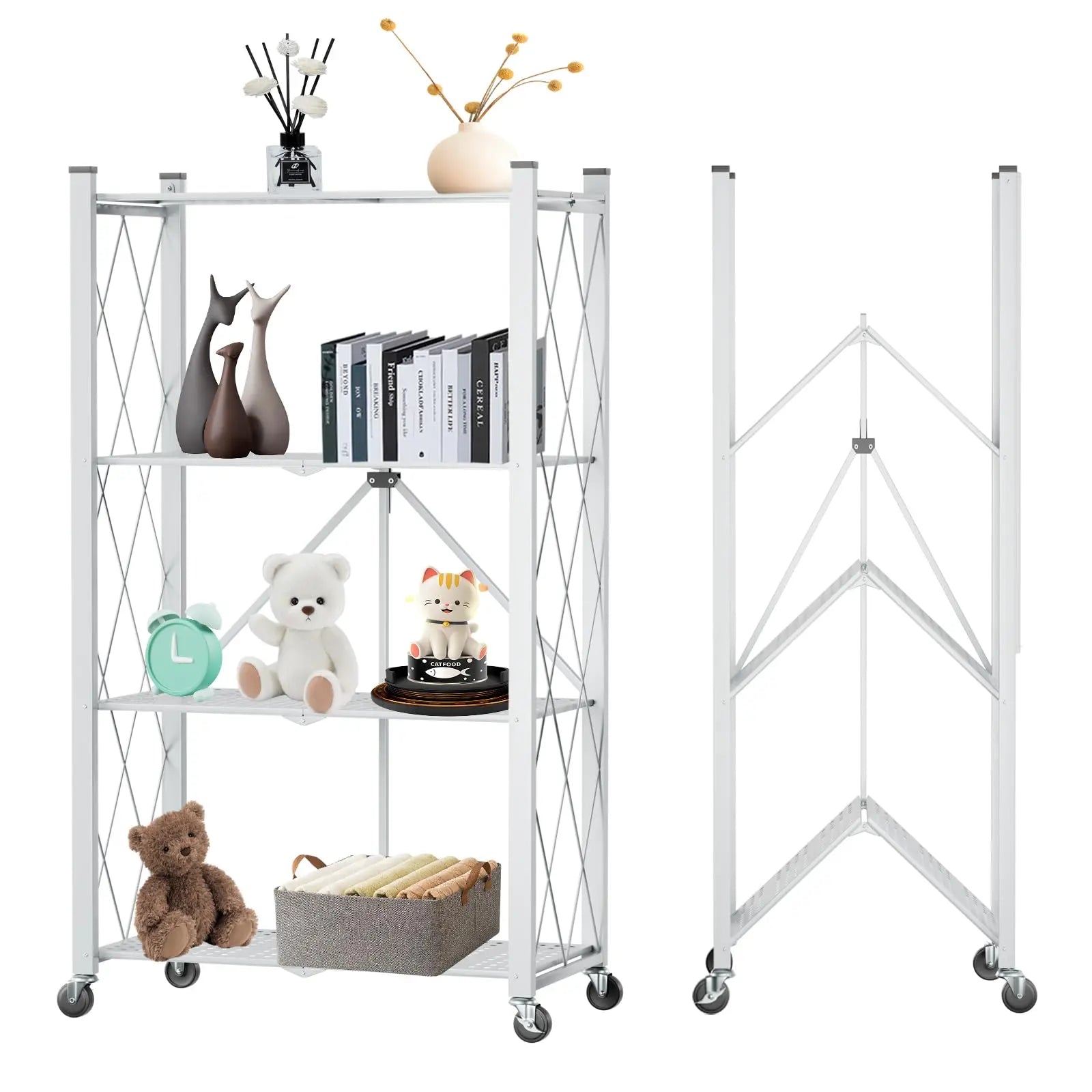 Portable Foldable Metal Steel Storage Rack, No Assembly Required
