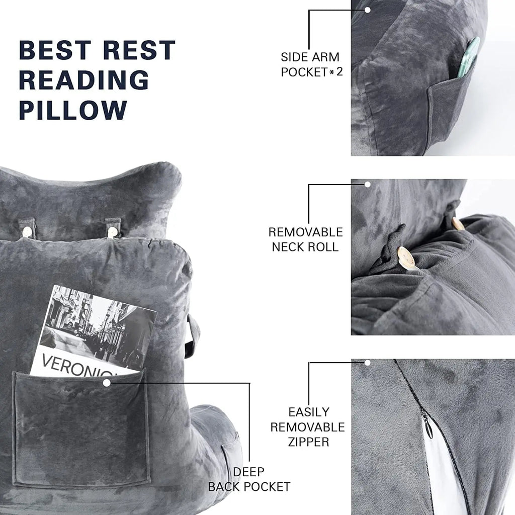 Extra-large reading pillow with removable neck cushion, suitable for sitting on bed or sofa