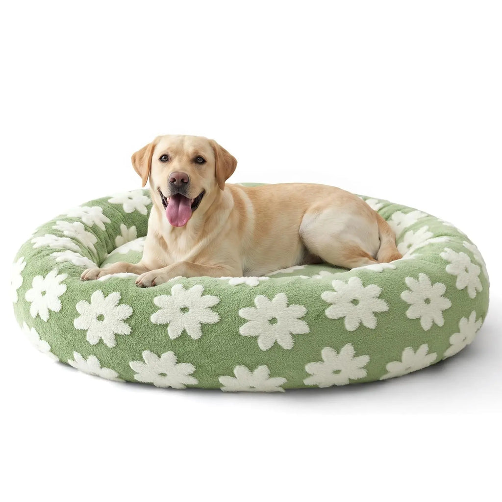 Texture doughnut-shaped round dog bed, detachable and washable cover