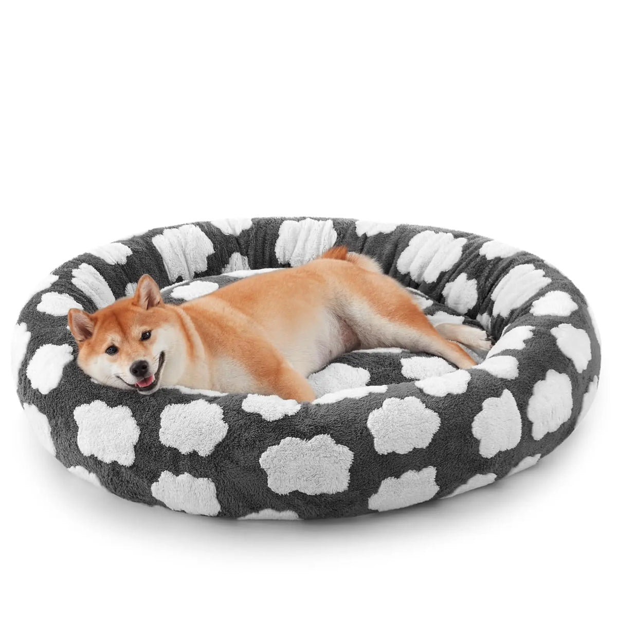 Texture doughnut-shaped round dog bed, detachable and washable cover