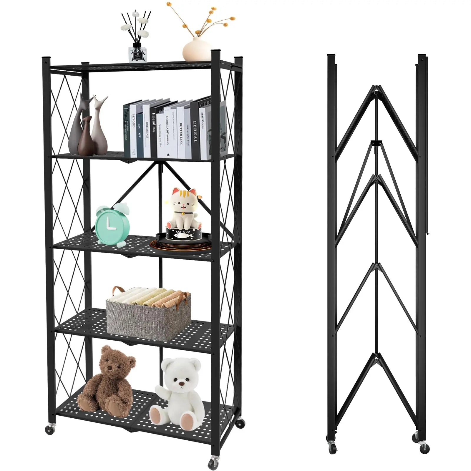 Portable Foldable Metal Steel Storage Rack, No Assembly Required