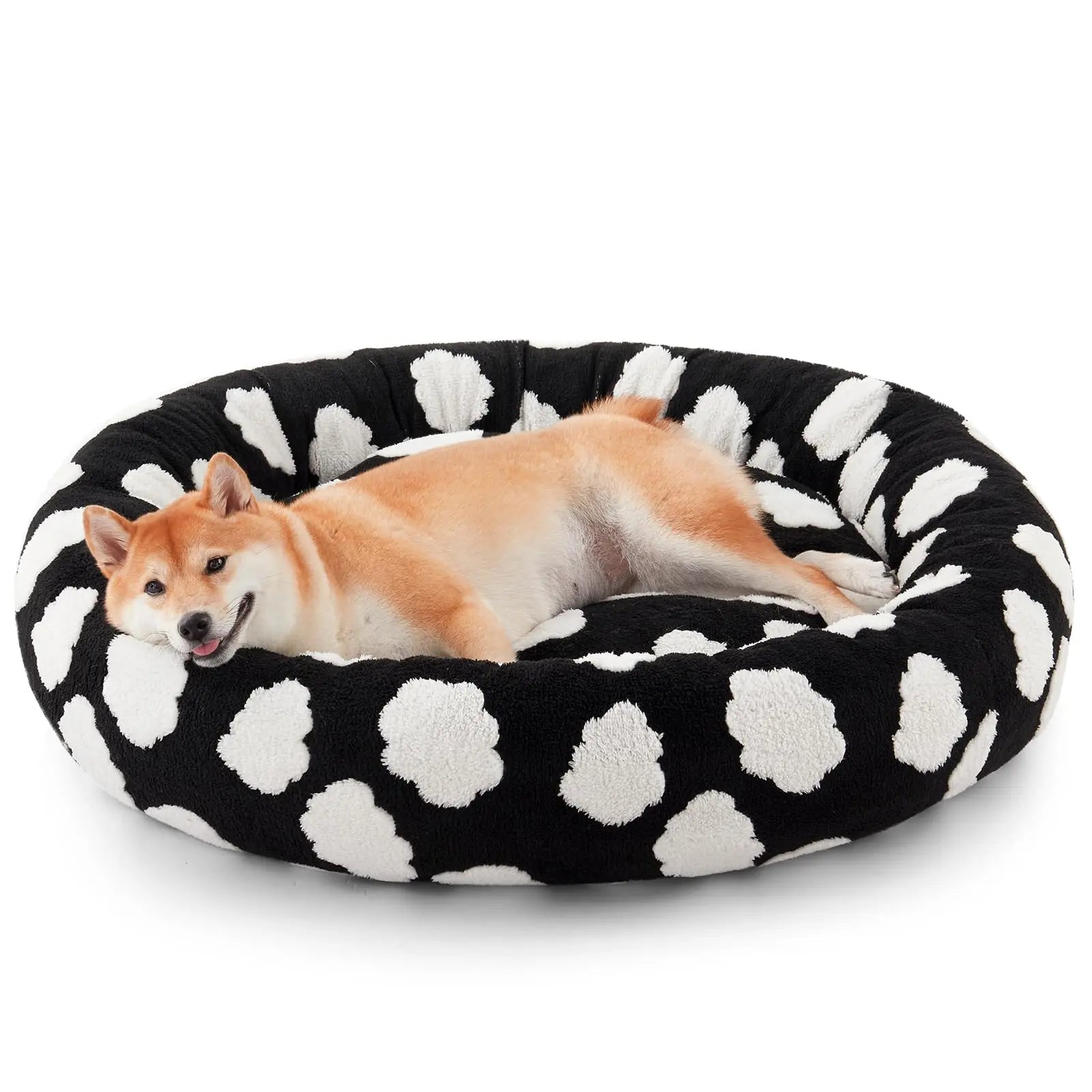 Texture doughnut-shaped round dog bed, detachable and washable cover