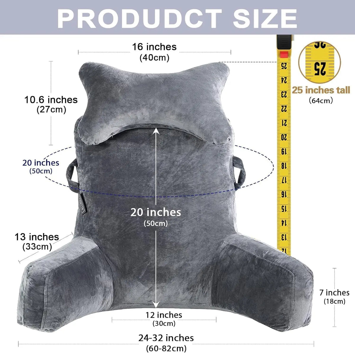 Extra-large reading pillow with removable neck cushion, suitable for sitting on bed or sofa