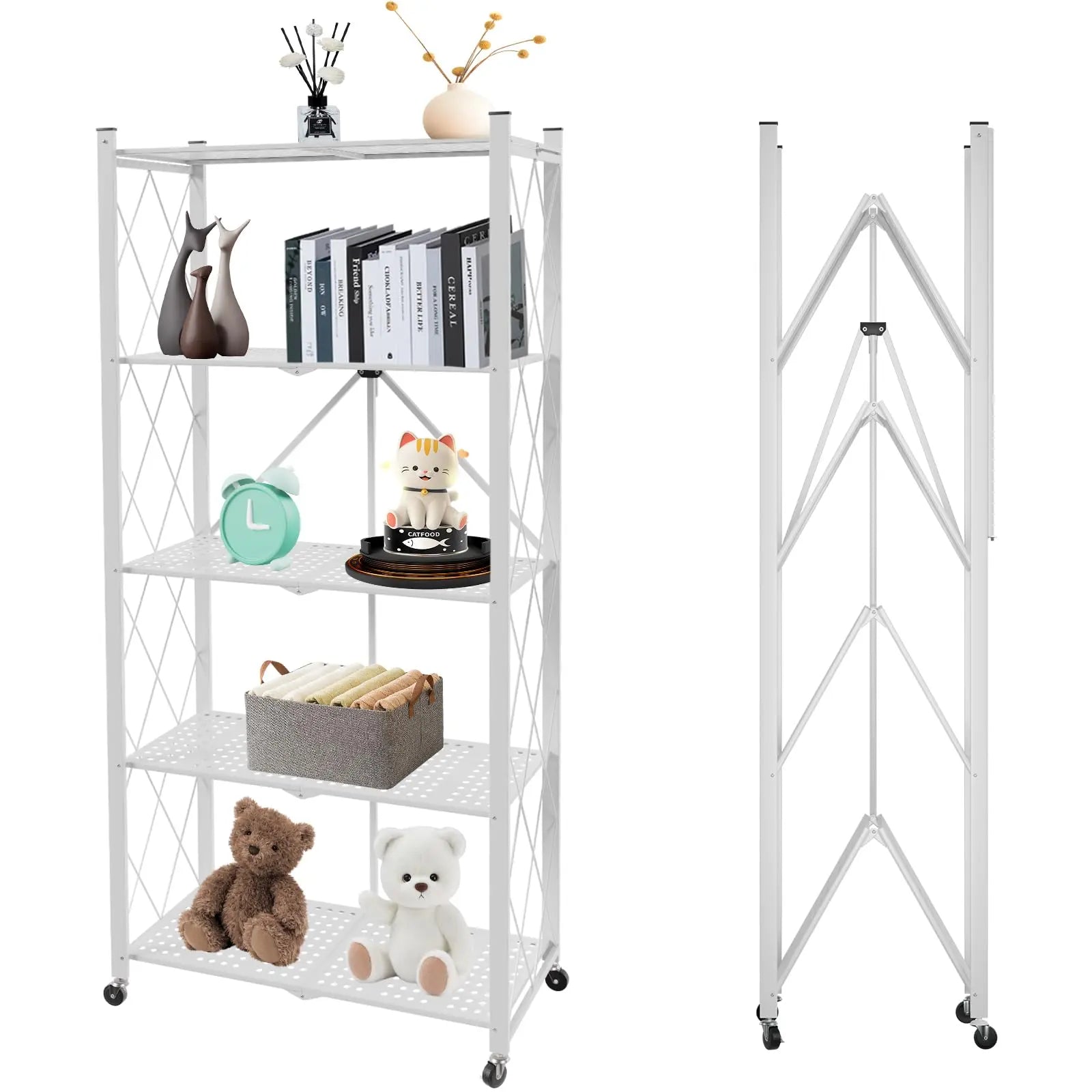 Portable Foldable Metal Steel Storage Rack, No Assembly Required