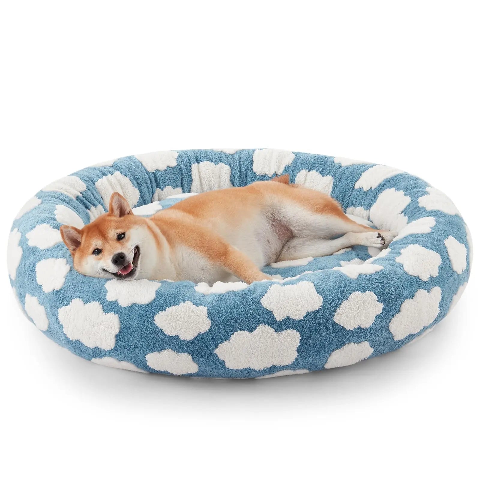 Texture doughnut-shaped round dog bed, detachable and washable cover