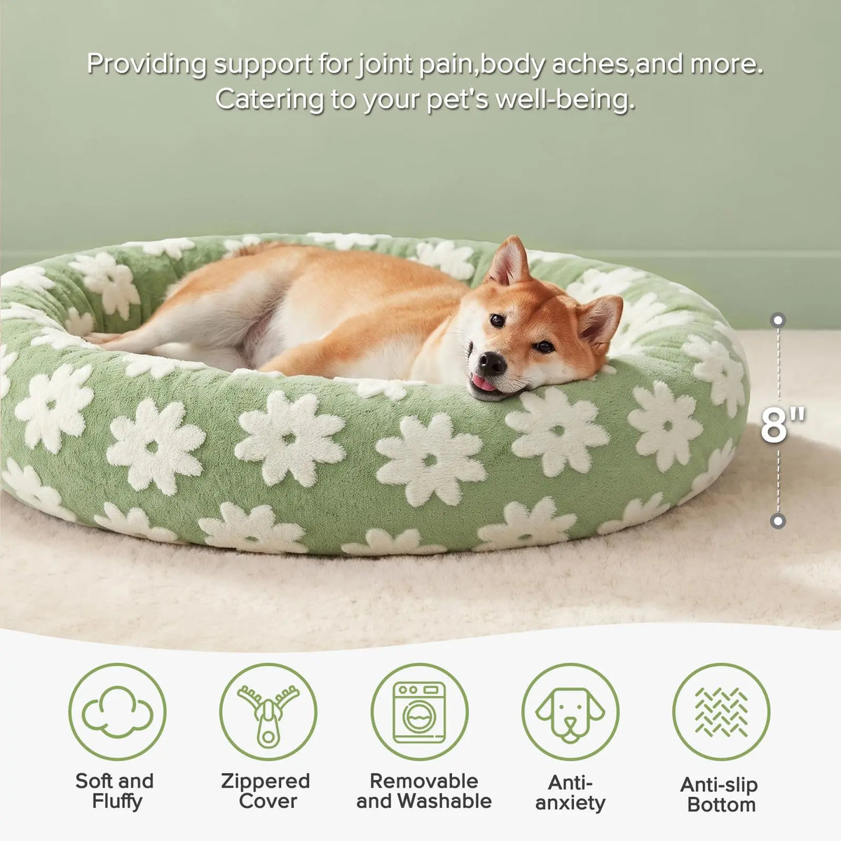 Texture doughnut-shaped round dog bed, detachable and washable cover