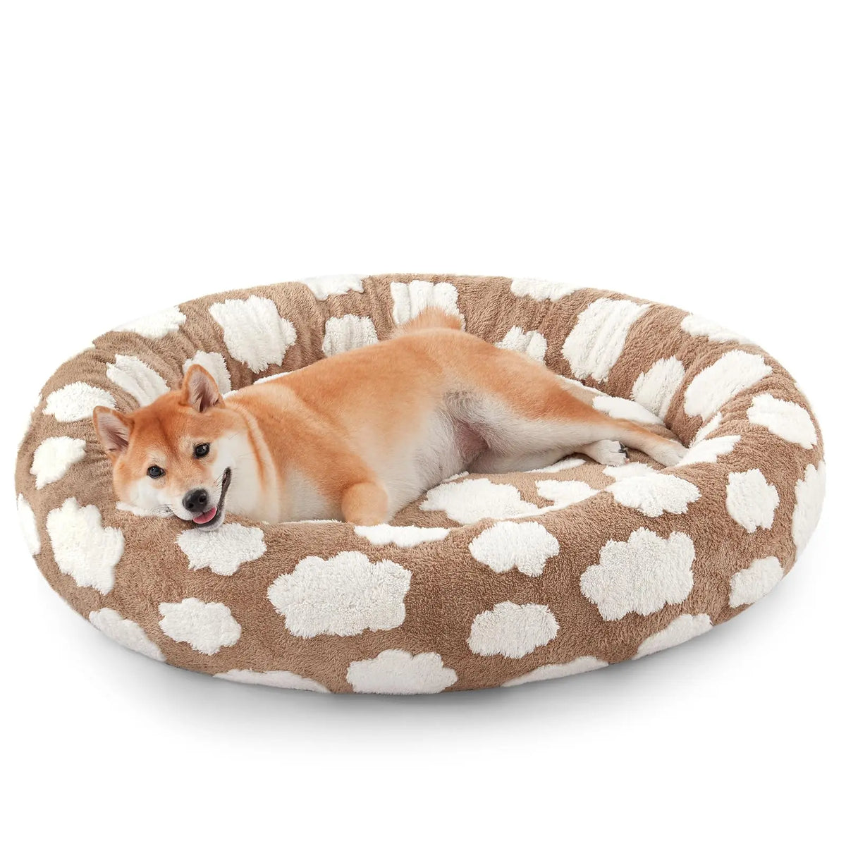 Texture doughnut-shaped round dog bed, detachable and washable cover