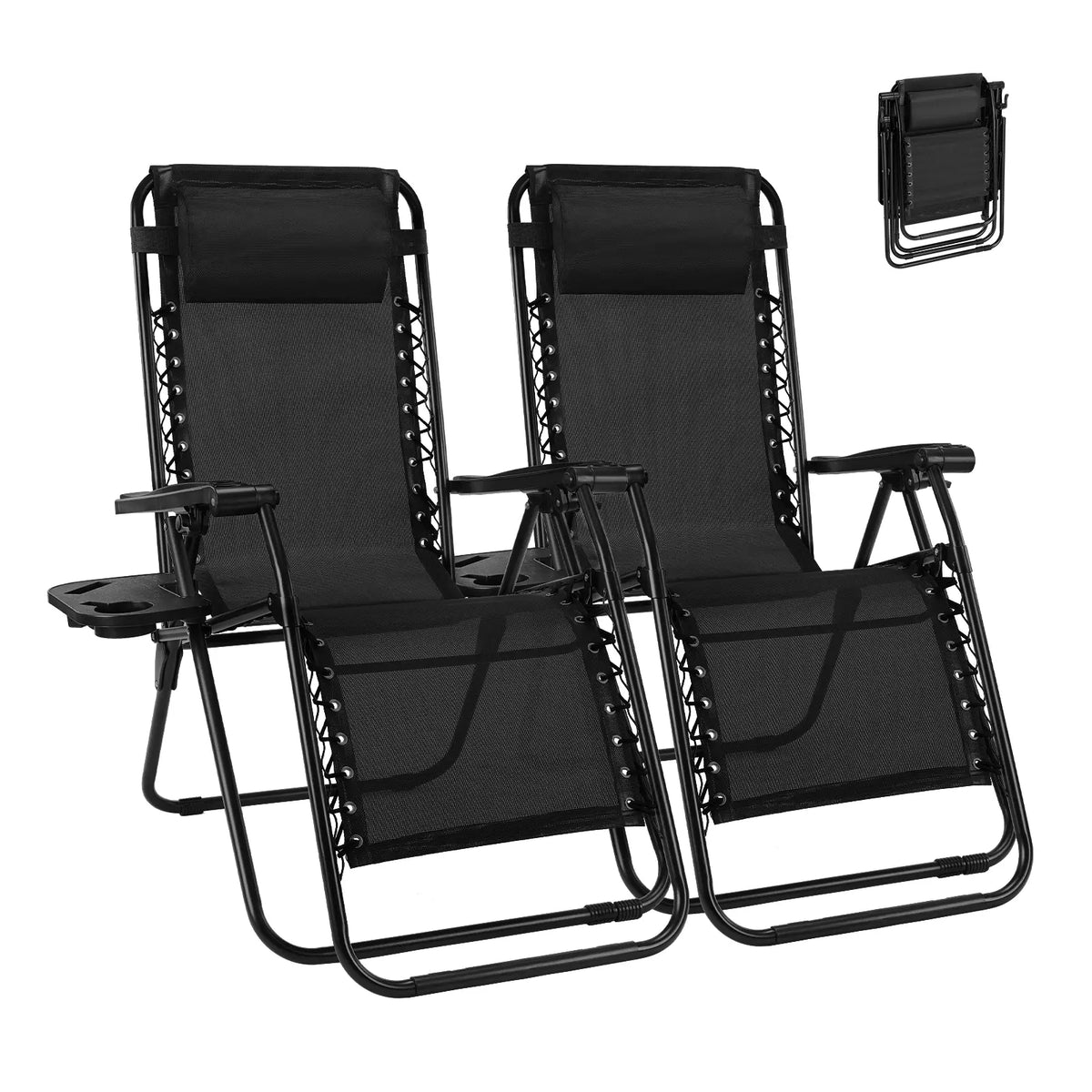 Two-piece zero-gravity camping outdoor folding lounge chair with cup holder tray