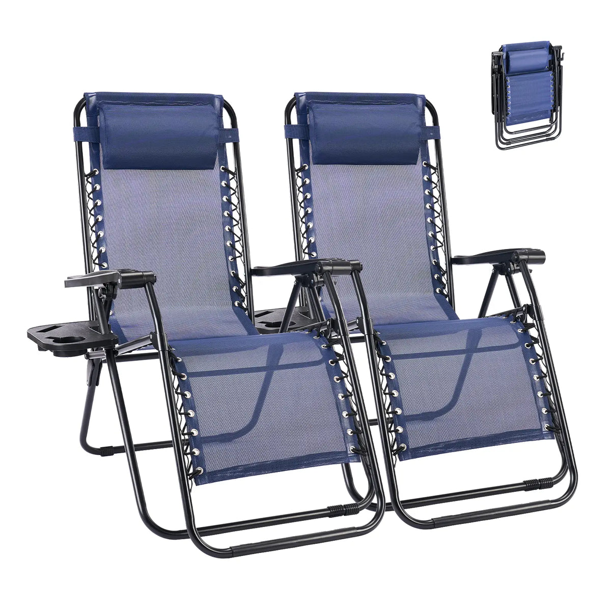 Two-piece zero-gravity camping outdoor folding lounge chair with cup holder tray