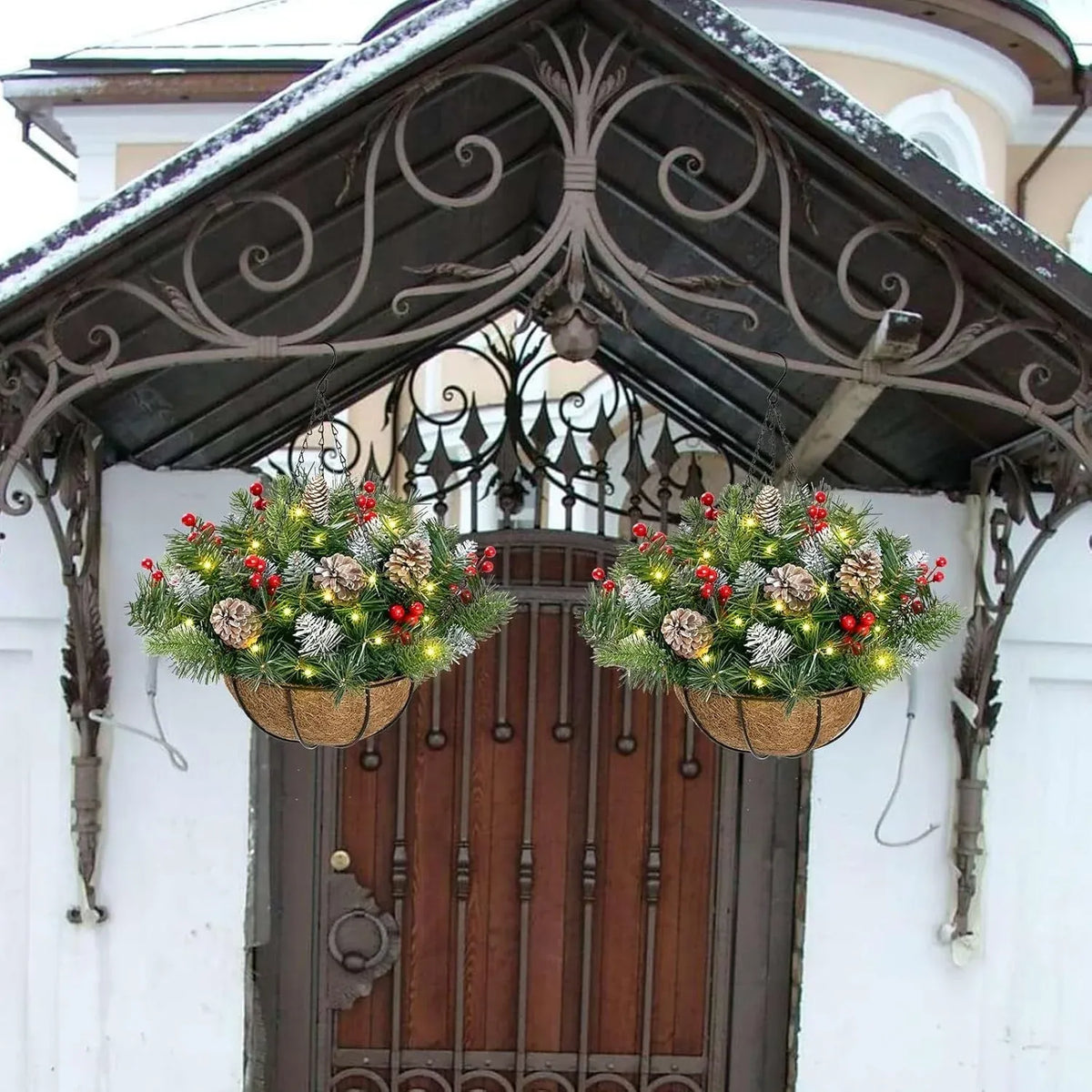 🔥Christmas Hot Sale🏆-🎄Pre-Lit Artificial Christmas Hanging Basket