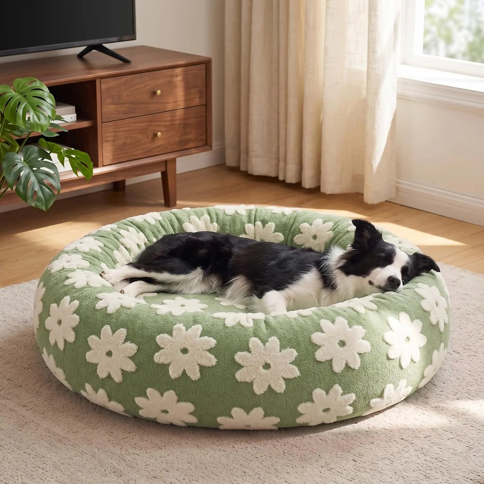 Texture doughnut-shaped round dog bed, detachable and washable cover