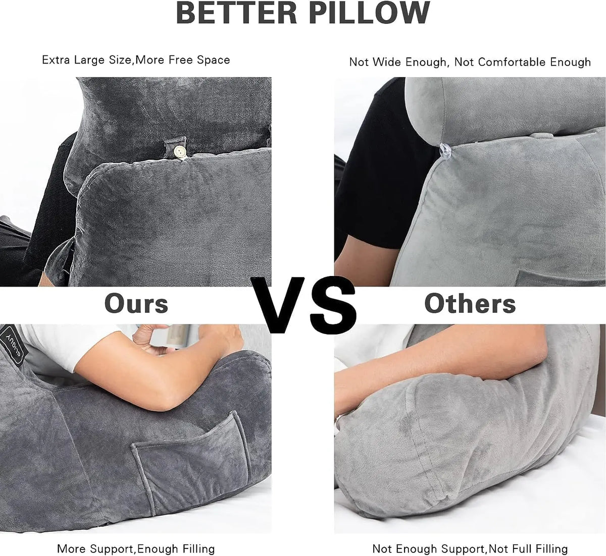 Extra-large reading pillow with removable neck cushion, suitable for sitting on bed or sofa