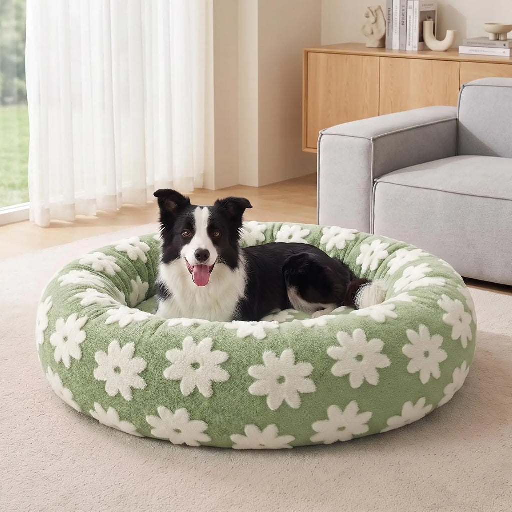 Texture doughnut-shaped round dog bed, detachable and washable cover