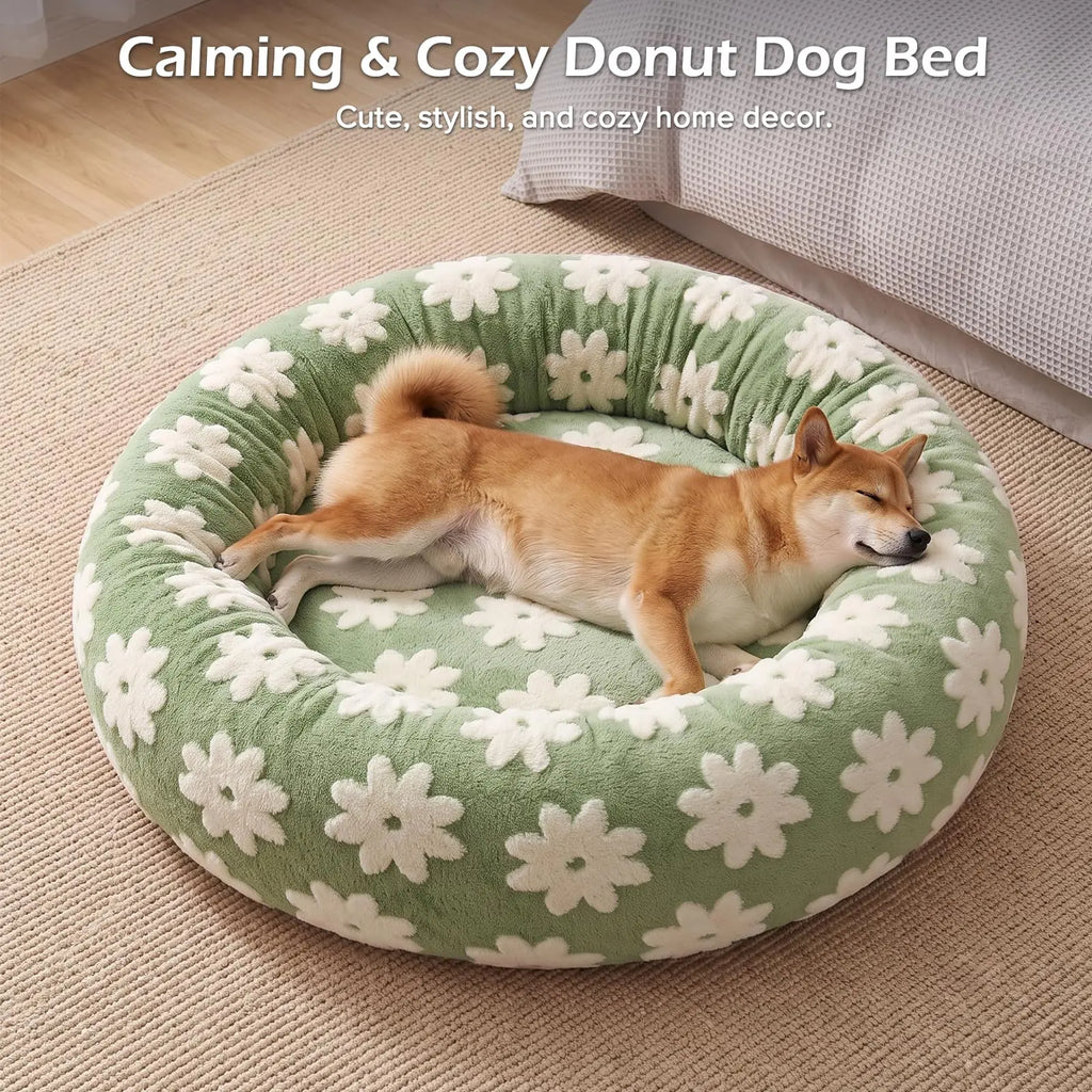 Texture doughnut-shaped round dog bed, detachable and washable cover