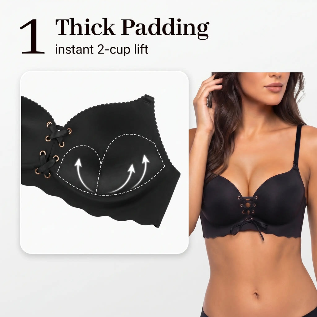 Drawstring Push Up Bra | Instant Cleavage & Anti-Sagging | Add 2 Cups Padded Wireless Strapless Bras Comfort Bra for A B C Cups Womenswear Minimalist