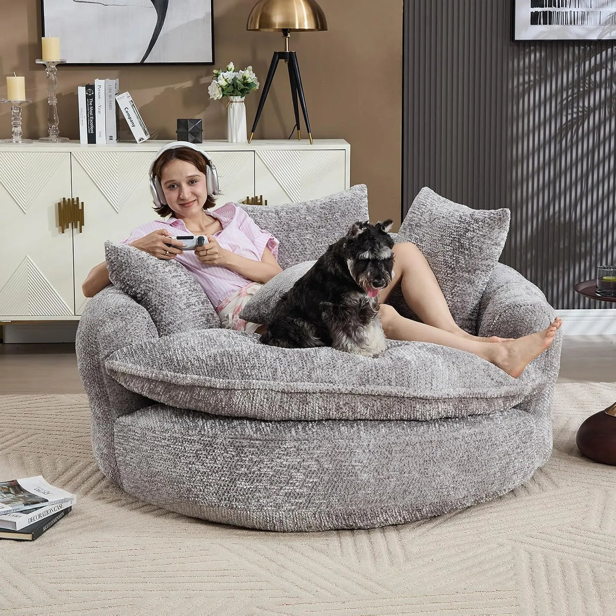 Extra-large plush sheepskin casual sofa