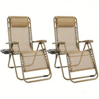 Two-piece zero-gravity camping outdoor folding lounge chair with cup holder tray