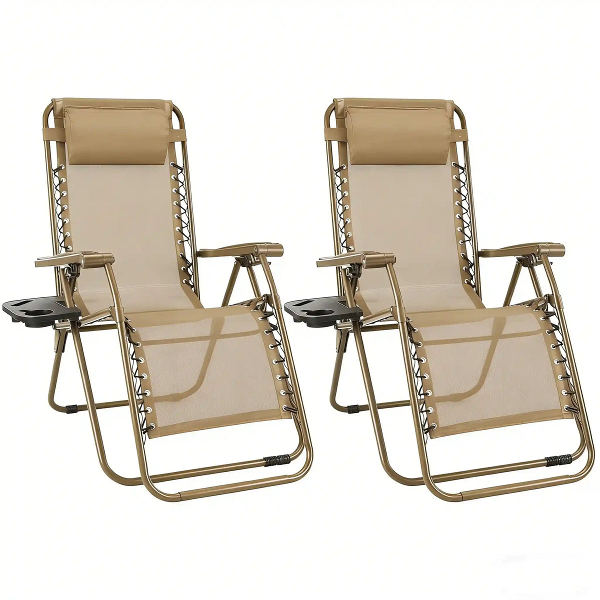 Two-piece zero-gravity camping outdoor folding lounge chair with cup holder tray