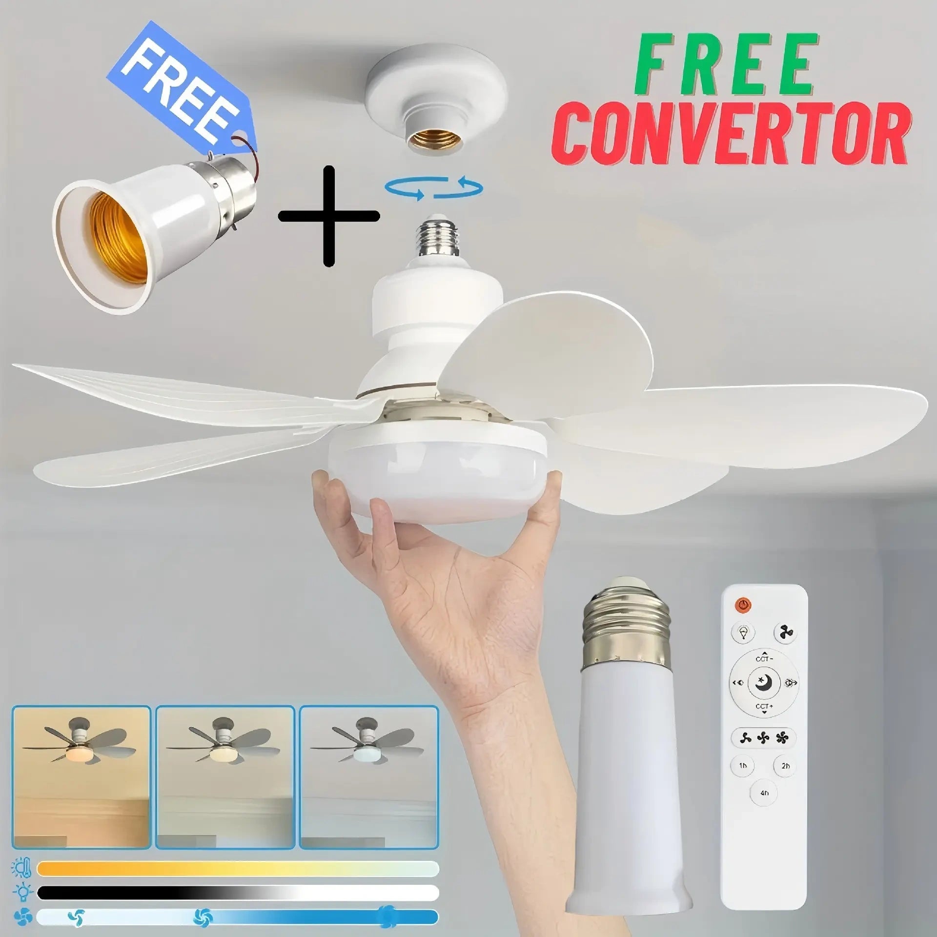 ⏰LAST DAY SALE 70% OFF🔥40W LED Ceiling Fan Light – 20.5” Ultra-Quiet with Remote 🎯 | E27 + FREE B22 Adapter 🔌 | For Bedroom 😴, Kitchen 👩‍🍳 & Garage 🛠️