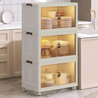 Foldable Storage Bins 128QT with Lid, Magnetic Doors & Lockable Wheels, Stackable storage Boxes for Living Room, Office, Kitchen, Dorm