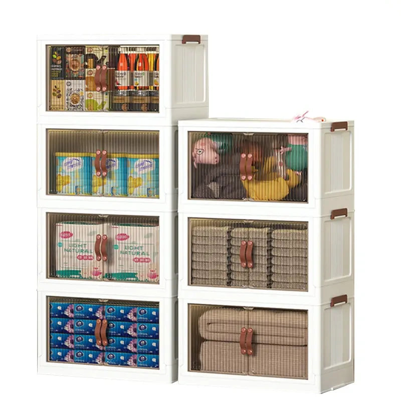 Foldable Storage Bins 128QT with Lid, Magnetic Doors & Lockable Wheels, Stackable storage Boxes for Living Room, Office, Kitchen, Dorm