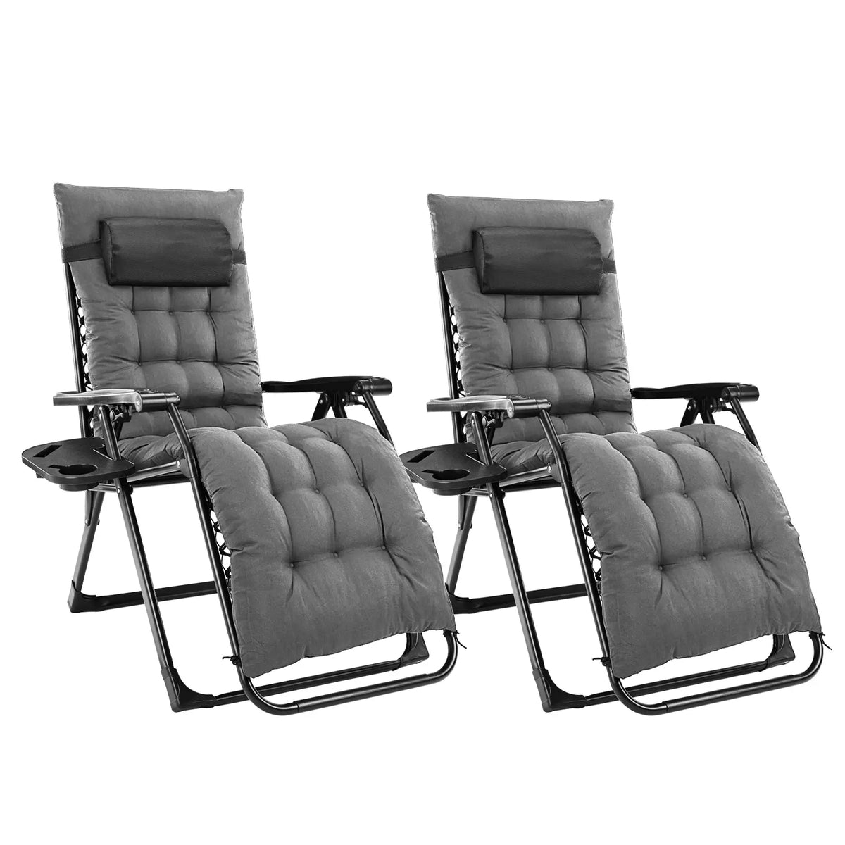 Two-piece zero-gravity camping outdoor folding lounge chair with cup holder tray